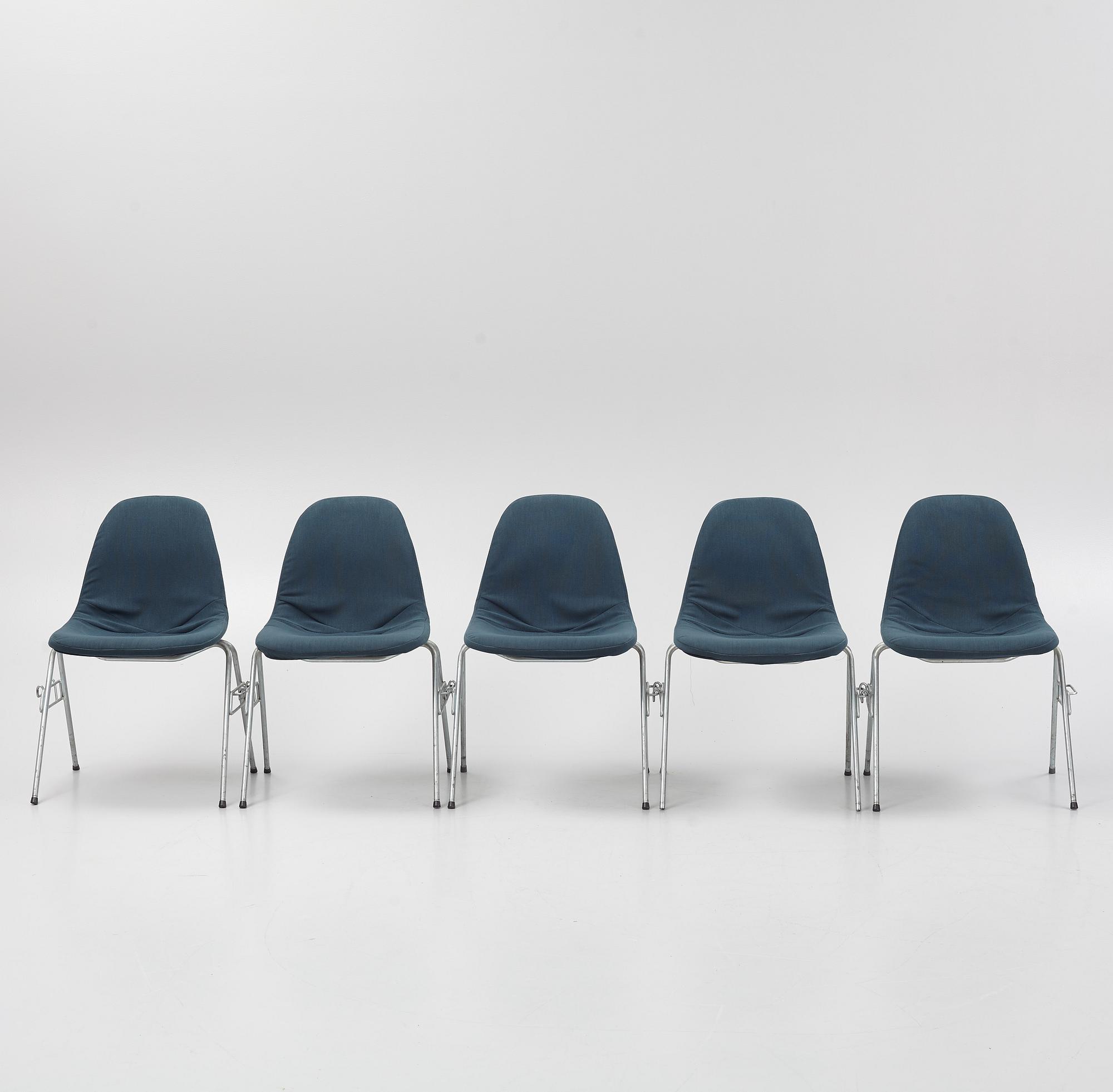Charles & Ray Eames, stolar, 5 st. "DDS-I", licenstillverkad av Hille of London Ltd, England, 1960/70-tal.