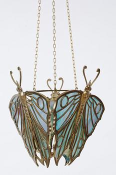 TAKLAMPA, jugend, glas och mässing, 1900-talets början. H 40.