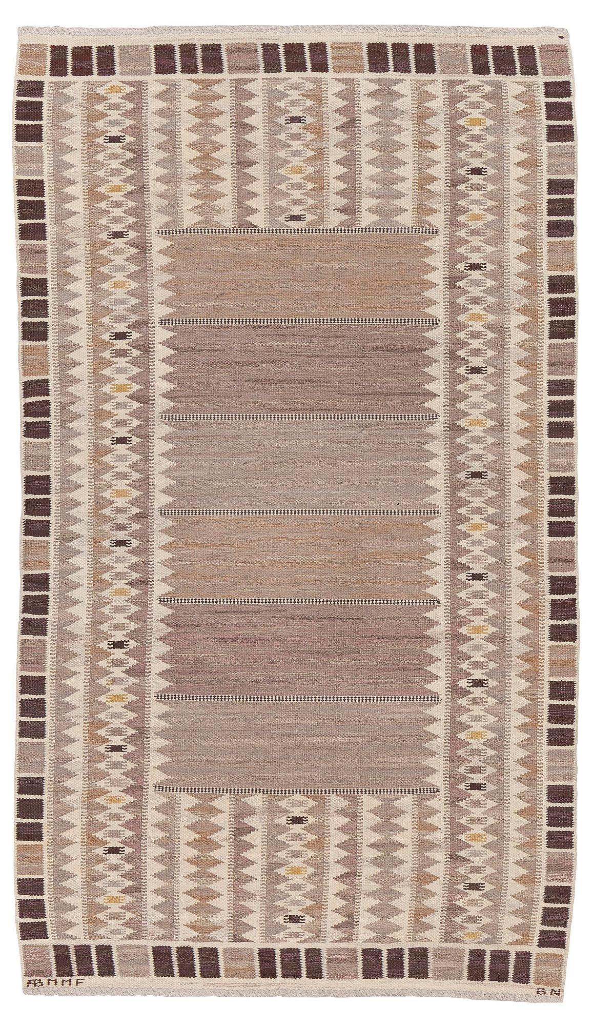 Barbro Nilsson, a 'Salerno grå' ('Kristianstad'), flat weave, c. 268 x 155 cm, signed AB MMF BN.