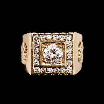 RING, 18 k guld, unisex, briljantslipade diamanter totalt 2.39 ct. Total vikt 18 gram.