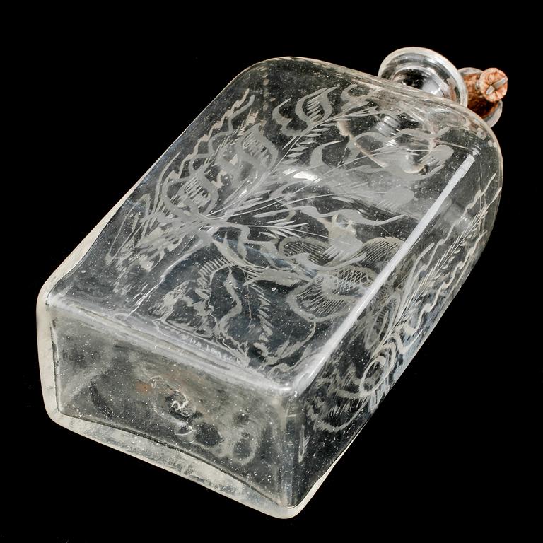 BRÄNNVINSFLASKA, glas, 1800-tal.