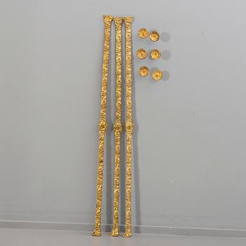 GARDINSTÄNGER samt OMTAG 3 + 6 st nyrokoko 1800-talets senare del.