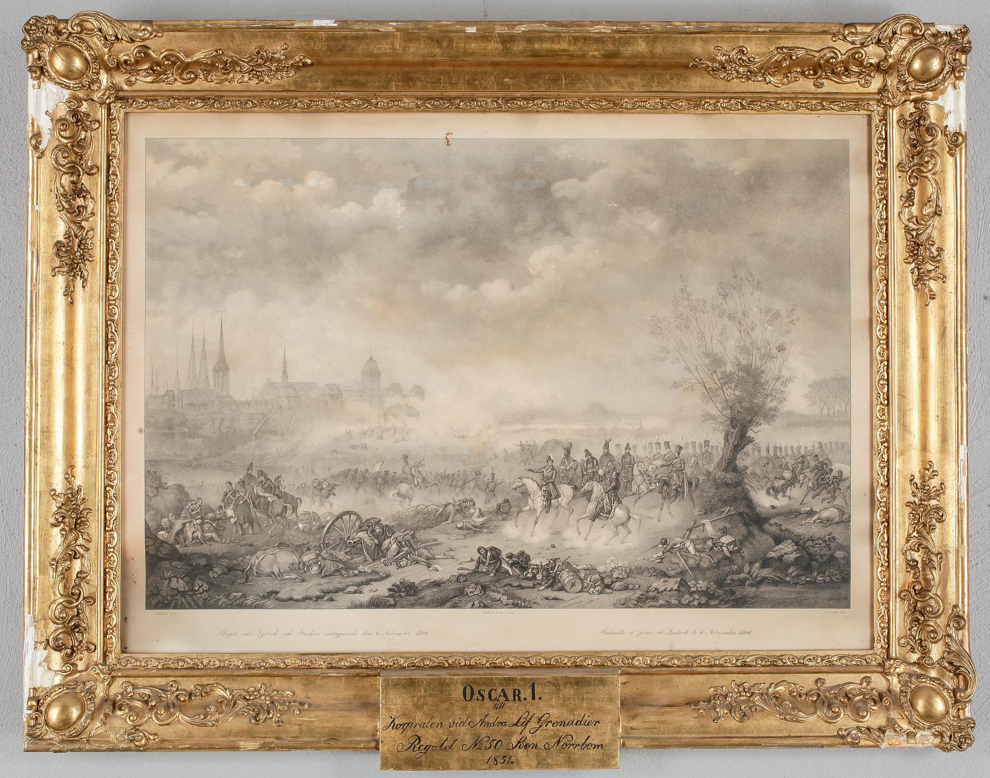 RAM, 1800-tal, bär påskrift Oscar I till Korpralen vid andra lif grenadier.