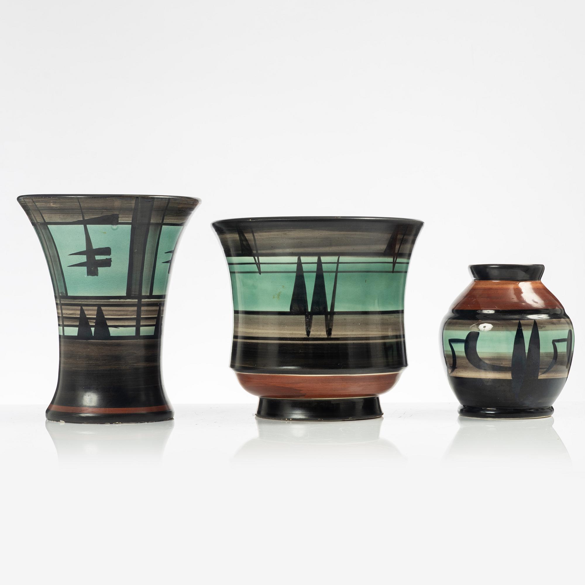 Margareta "Maggie" Wibom, ceramics, 3 pieces, Bo fajans, Gefle, around 1930.