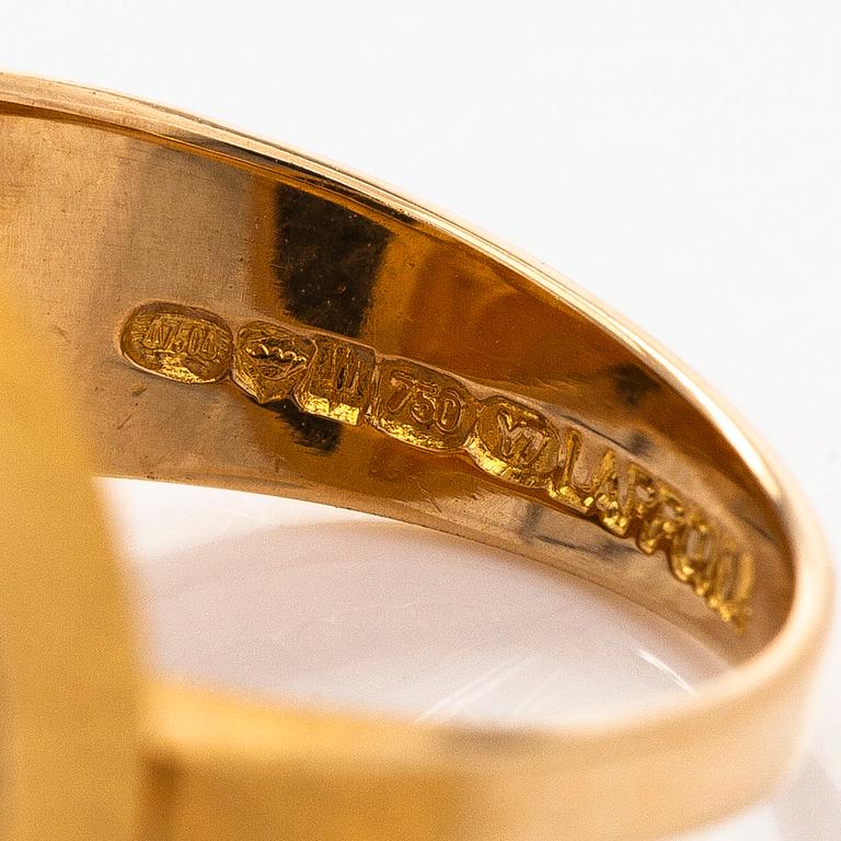 Björn Weckström, an 18K gold ring 'Quebec' with a ca 0.05 ct diamond and a zoisite for Lapponia 1976.