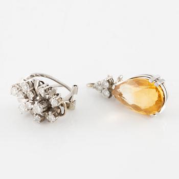 Earrings with drop-shaped citrines and brilliant-cut diamonds, probably from the 1960s.