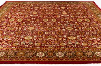 An antique Lahore carpet, northern India (todays Pakistan), approx. 463 x 404 cm.