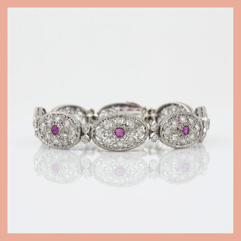 A ruby and single-cut diamond bracelet signed Buccellati (probably by Federico Buccellati).