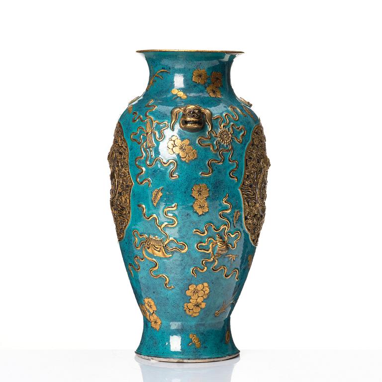 A robins egg glazed vase, Qing dynasty, with Qianlong mark.