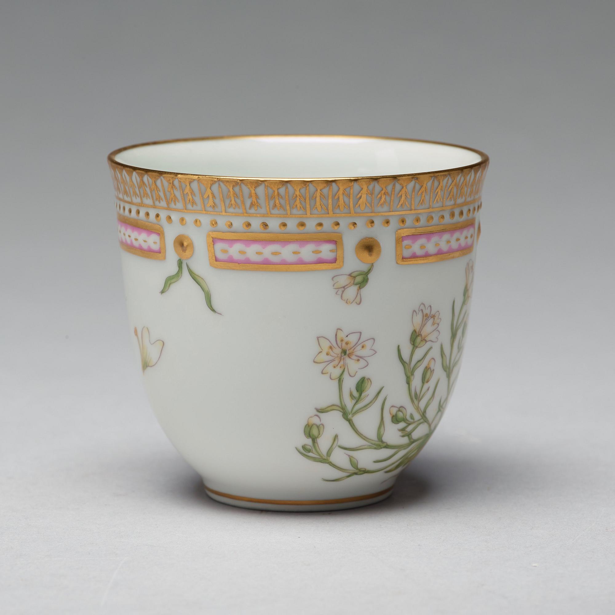 A set of four Royal Copenhagen 'Flora Danica' coffee cups with saucers, Denmark, 20th Century.