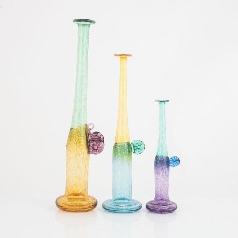Bertil Vallien, three vases, "Wind Pipe", Kosta Boda, Sweden.