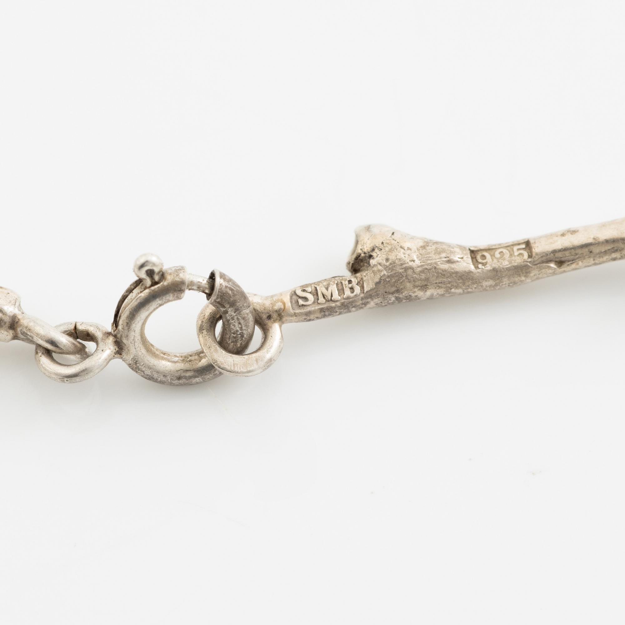 Sofia Björkman, collier, ring och örhängen i form av björkgrenar, silver. Ring med tanzaniter.