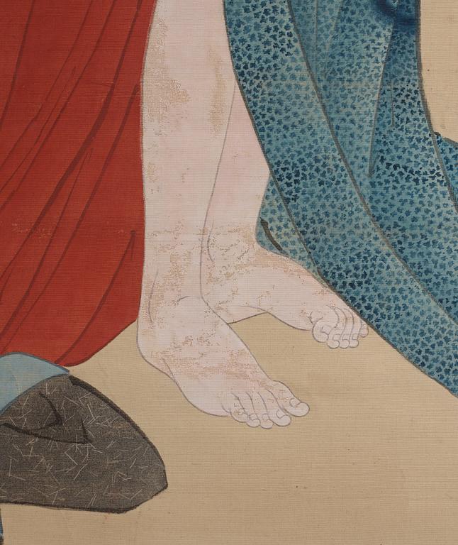 A Japanese hanging scroll, ink and color on paper, unknown artist, mid 19th Century.