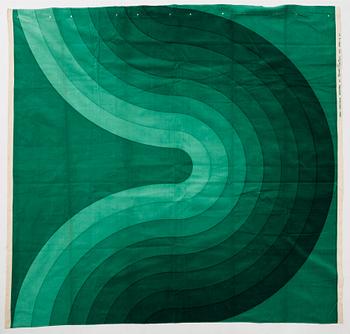 Verner Panton, CURTAINS, 3 PIECES, AND SAMPLERS, 10 PIECES.  Cotton velor. A variety of green nuances and patterns. Verner Panton.