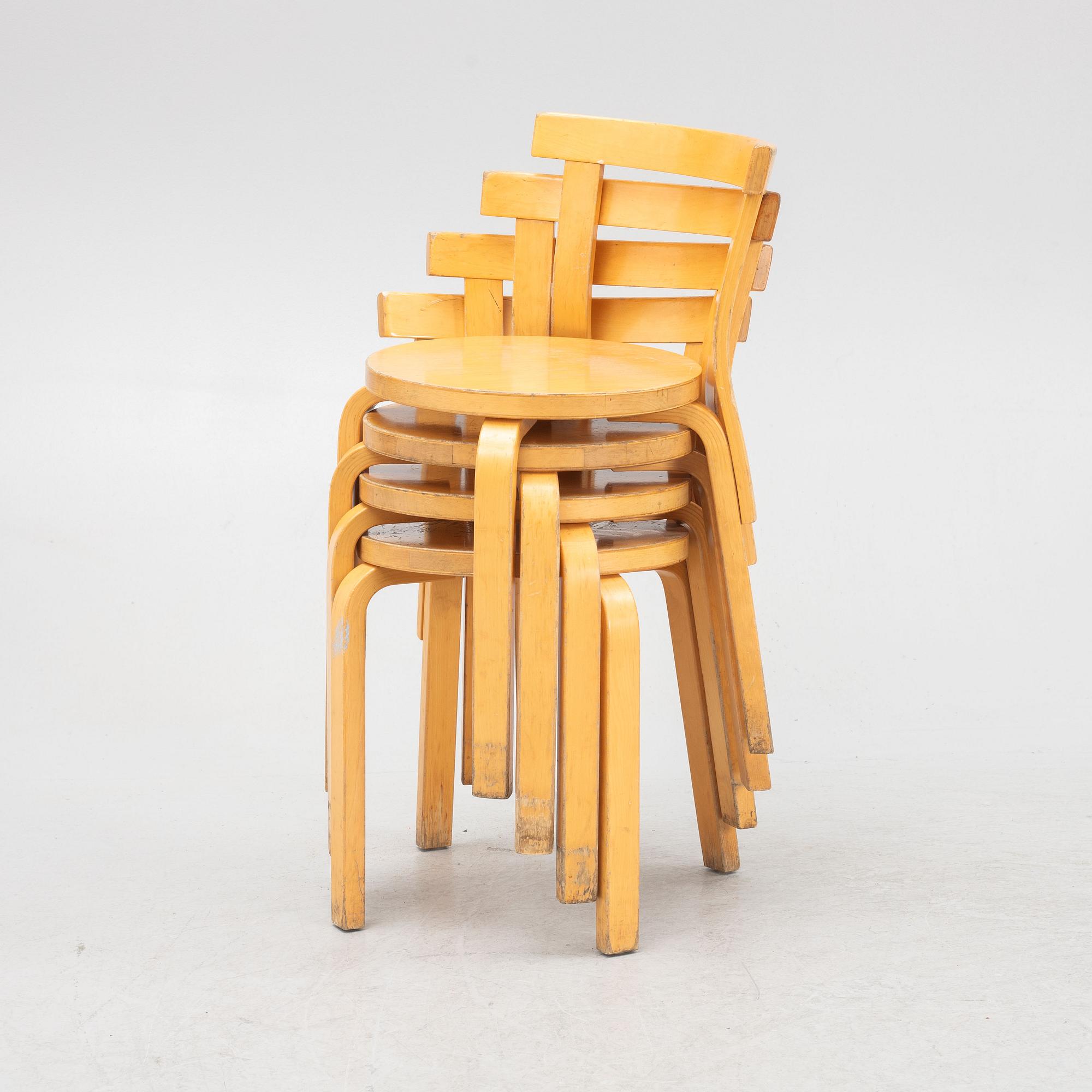 Alvar Aalto, stolar, 4 st, modell 69, Artek, Finland, 1900-talets andra hälft.