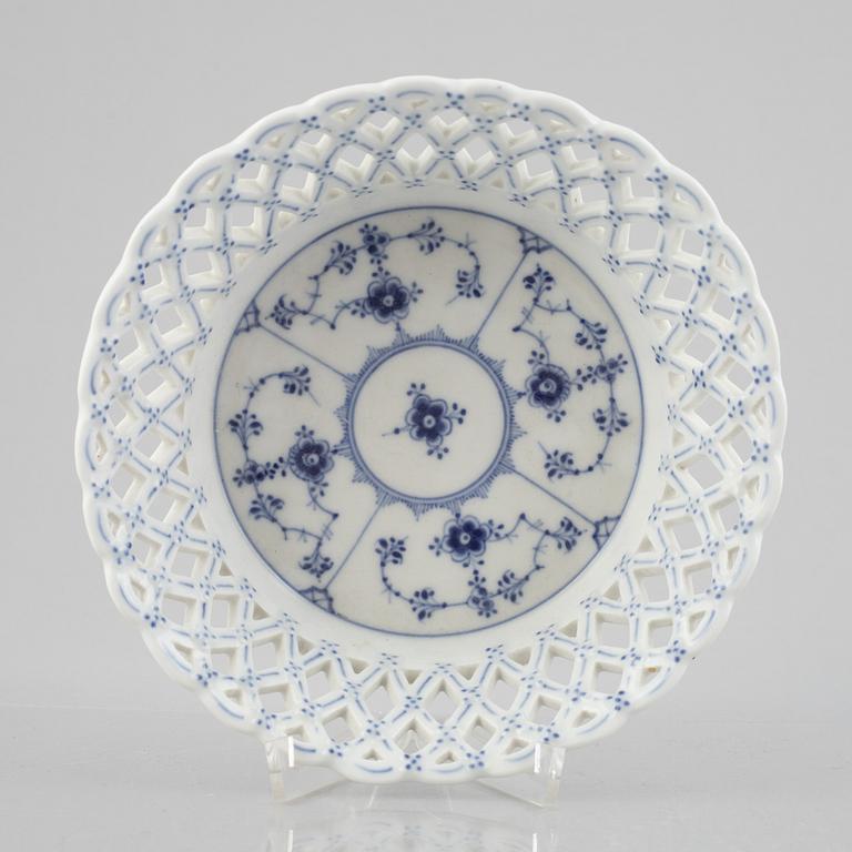 A 'Blue Fluted Full Lace' porcelain fruit basket with stand, Royal Copenhagen, model 1054, stand 19th century.