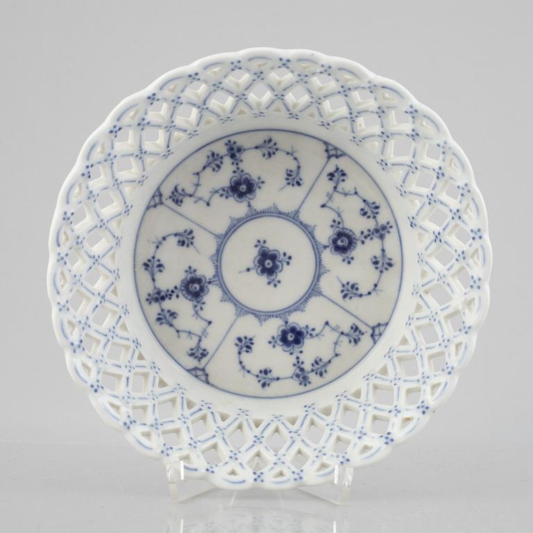 A 'Blue Fluted Full Lace' porcelain fruit basket with stand, Royal Copenhagen, model 1054, stand 19th century.