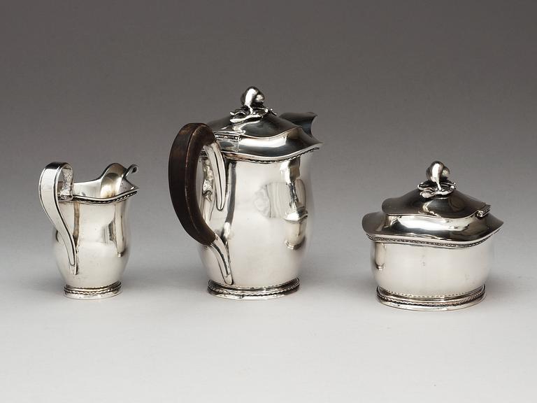 An Eric Råström three pcs of sterling tea service, by CG Råström, 1955.