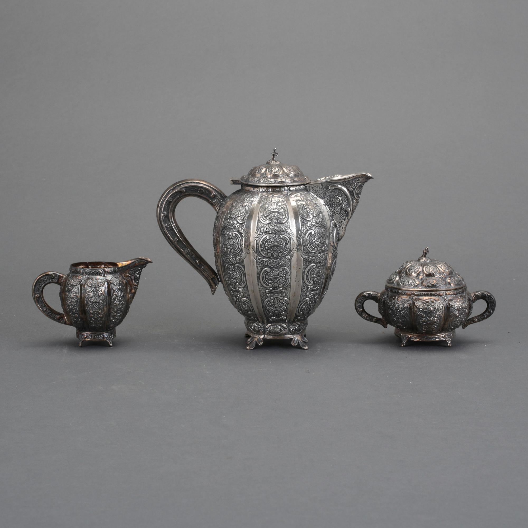 KAFFESERVIS, 3 delar, silver, Helsingfors, Finland, 1957. Vikt ca  724,3 gram.