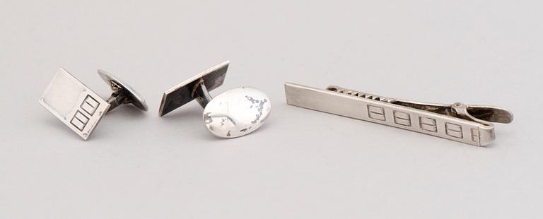 CUFFLINKS, 10 pairs, and TIEPINS, 3 pcs, silver. Finland 1960/70s.