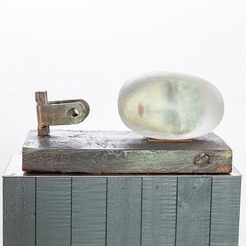 Bertil Vallien, skulptur, vilande huvud, "Resting head", Kosta Boda, unik.