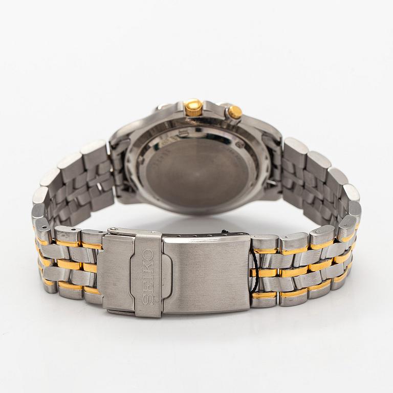 Seiko Kinetic wristwatch, 40 mm, gold / steel, plastic crystal, 1990s.