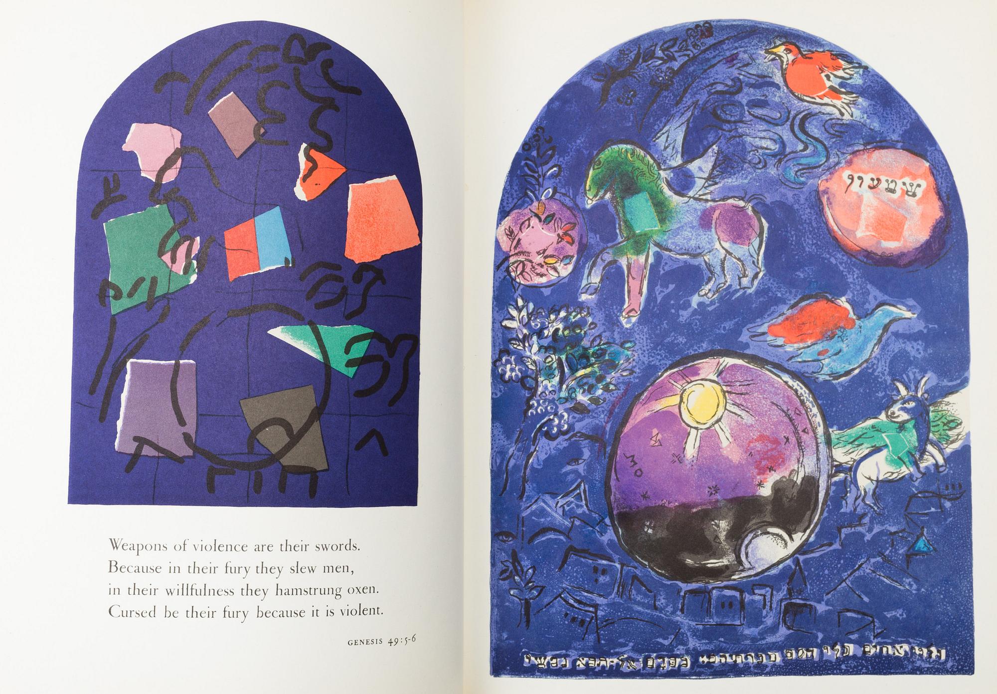 A Marc Chagall book "The Jerusalem Windows" with two   lithografs in colour, Andre Sauret, Monaco 1962.