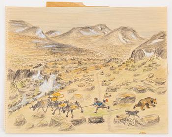 Nils Nilsson Skum, chalk- and pencil drawing, signed and dated 1943.