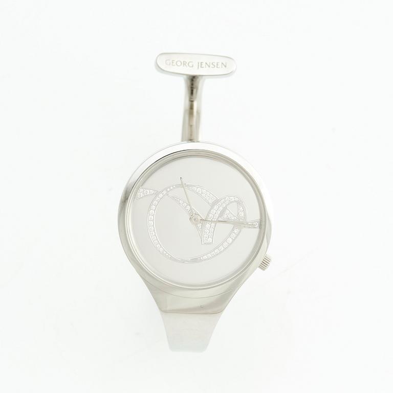 Vivianna Torun Bülow-Hübe, armbandsur, Georg Jensen, jubileumsutgåva, stål med briljantslipade diamanter, design nr 326, edition 027/100.
