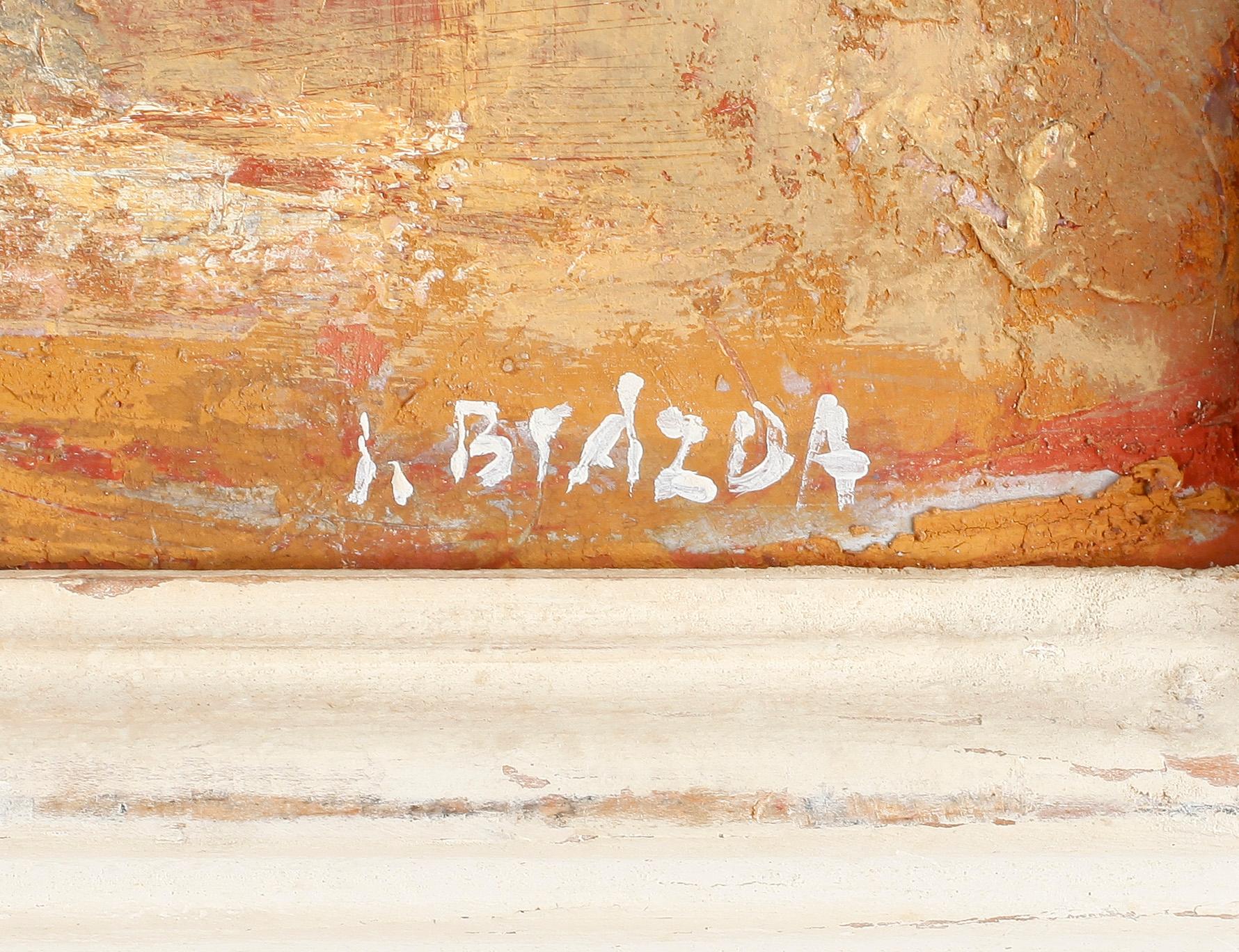 JAN BRAZDA, blandteknik på pannå, signerad.