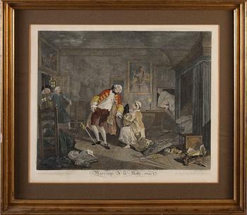 WILLIAM HOGARTH, efter, 2 st, kolorerade kopparstick.