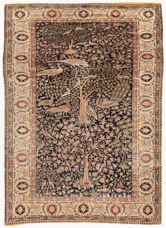 An antique silk Paderma/Kayseri rug, c. 217 x 153 cm.