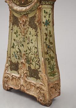 A Swedish rococo polychrome-painted longcase clock by P. Ernst (watchmaker in Stockholm 1753-84).