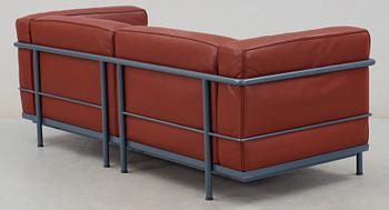 A Le Corbusier, Pierre Jeanneret & Charlotte Perriand brown leather and chromed steel 'LC-3' sofa, Cassina, Italy.