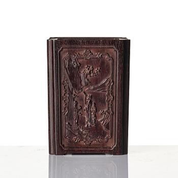 A well carved box with cover and brush pot, China, presumably Republic.