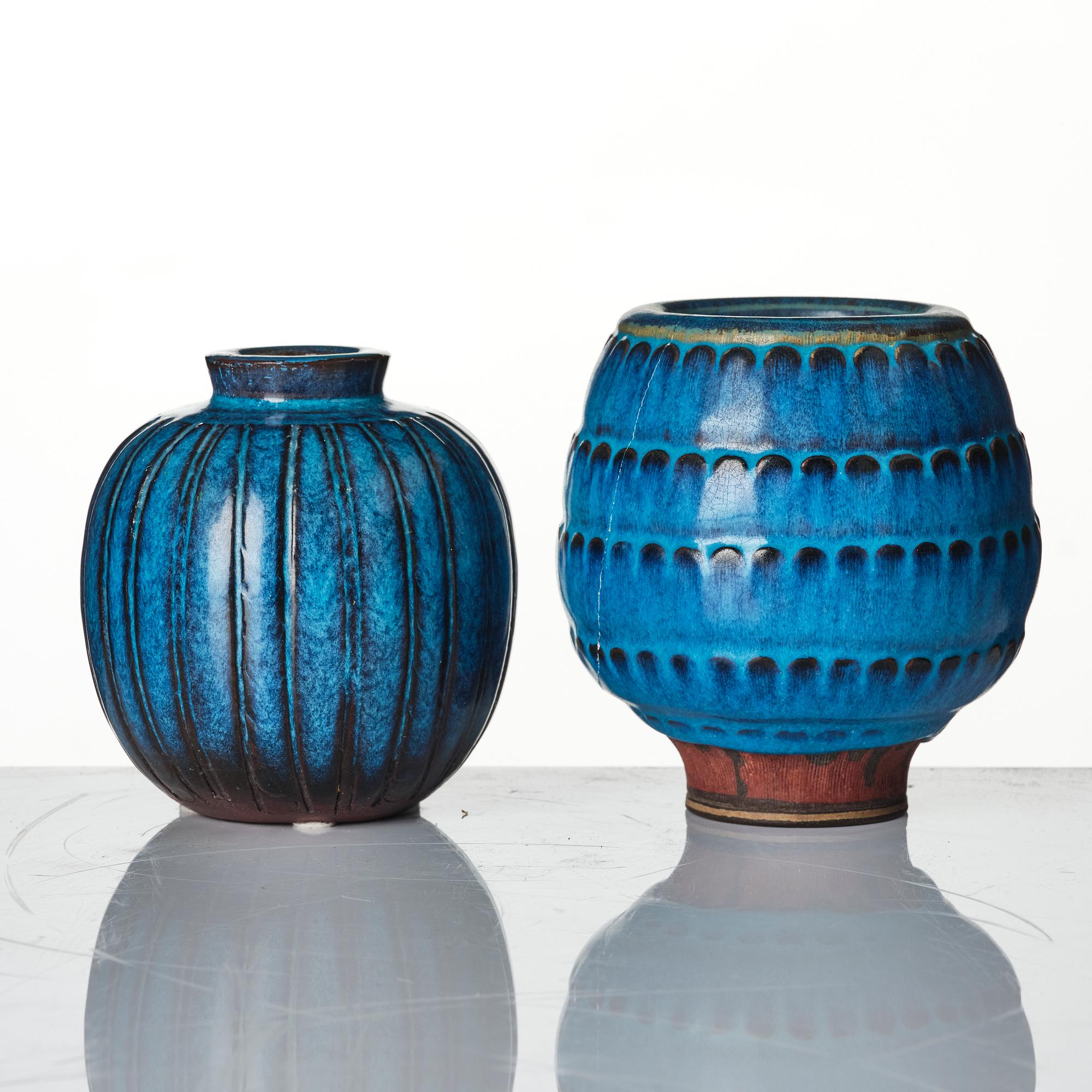 Wilhelm Kåge, Two Farsta stoneware vases, Gustavsberg Studio, 1948 and 1950.