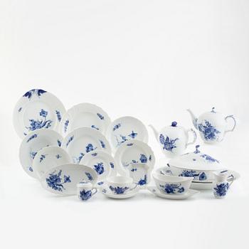 An 77-piece porcelain dinner and tea service, "Blue Flower", Royal Copenhagen, Denmark.