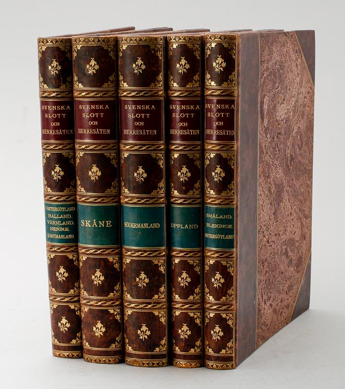 BÖCKER, 5 vol, Svenska Slott och Herresäten, Nordisk Familjeboks Tryckeri, Stockholm 1910.