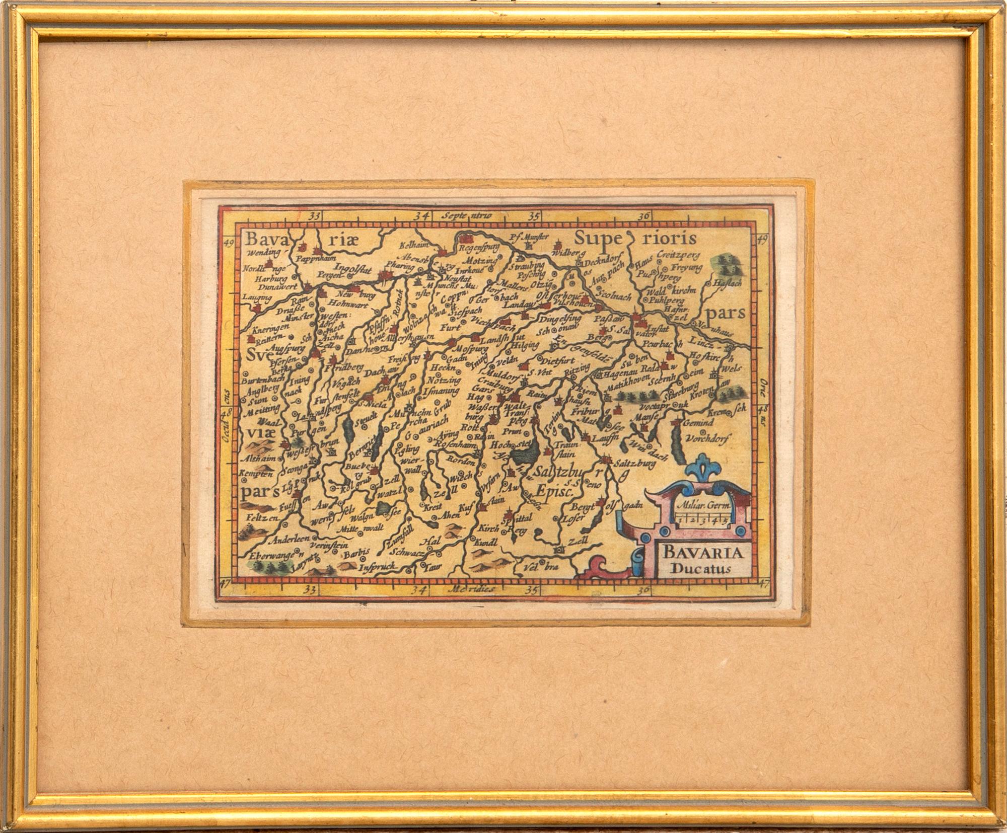 Johannes Janssonius  karta "Bavaria Ducatus" 16/1700-tal kolorerat kopparstick.