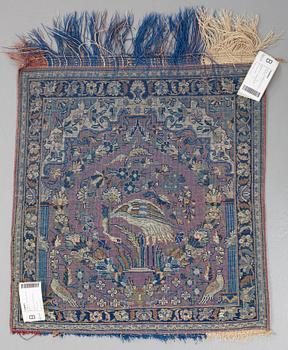 MATTO, a semi-antique silk Kashan possibly Motachem, ca 51-52,5 x 48.5-51 cm.