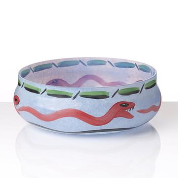 Ulrica Hydman-Vallien, a painted glass bowl, Kosta Boda, Sweden.