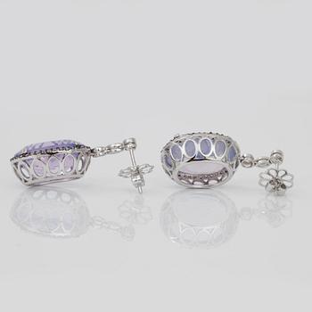 A pair of lavender quartz and brilliant-cut diamond earrings.