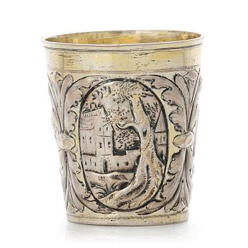 A German late 17th century parcel-gilt silver beaker, mark of Joh. Paul Schmidt, Leipzig (1683-1703).