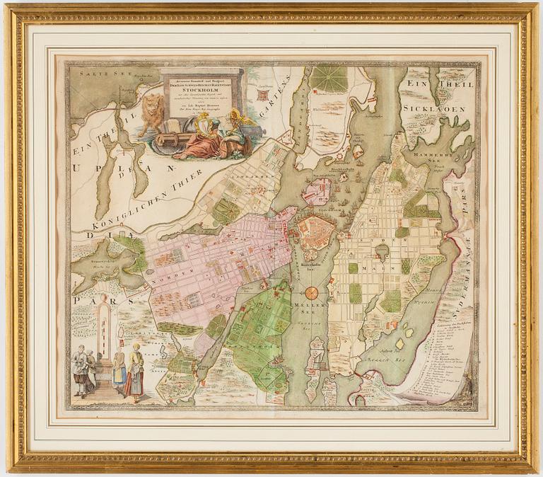 JOHAN BAPTISTA HOMANN, karta, gravyr, "Stockholm", 1700-tal.