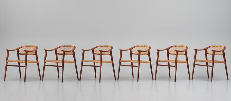 Adolf Relling & Sigurd Resell, a set of 6 "55 Bambi" chairs, Gustav Bahus eft. for Rastad & Relling, Norway 1950-60s.