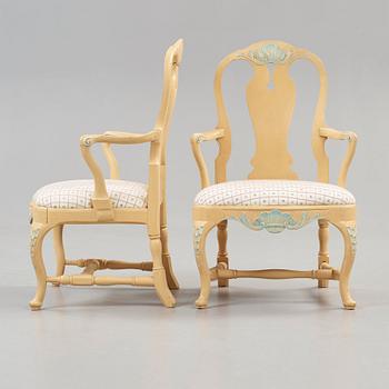 A pair of Swedish Rococo 18th century armchairs.