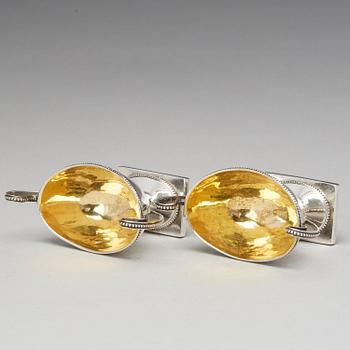 A pair of Swedish late Gustavian parcel-gilt silver salt-cellars, mark of JJ Ulfsberg, Nykoping (1793-1824(-25)).