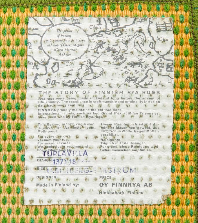 Uhra-Beata Simberg-Ehrström, a ryijy rug for Oy Finnrya Ab. Ca. 177x136 cm.
