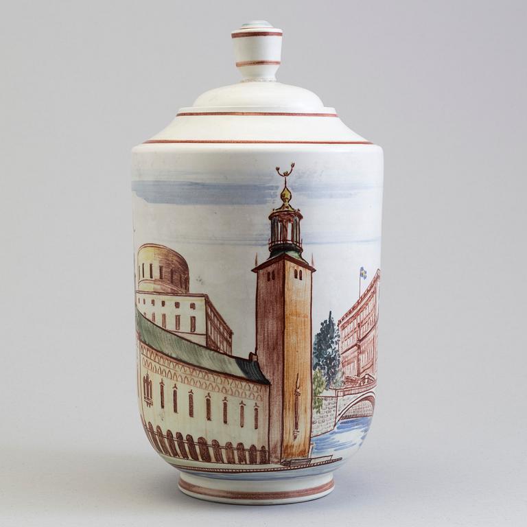 LARS THORÉN, urna med lock, stengods, Rörstrand -47.