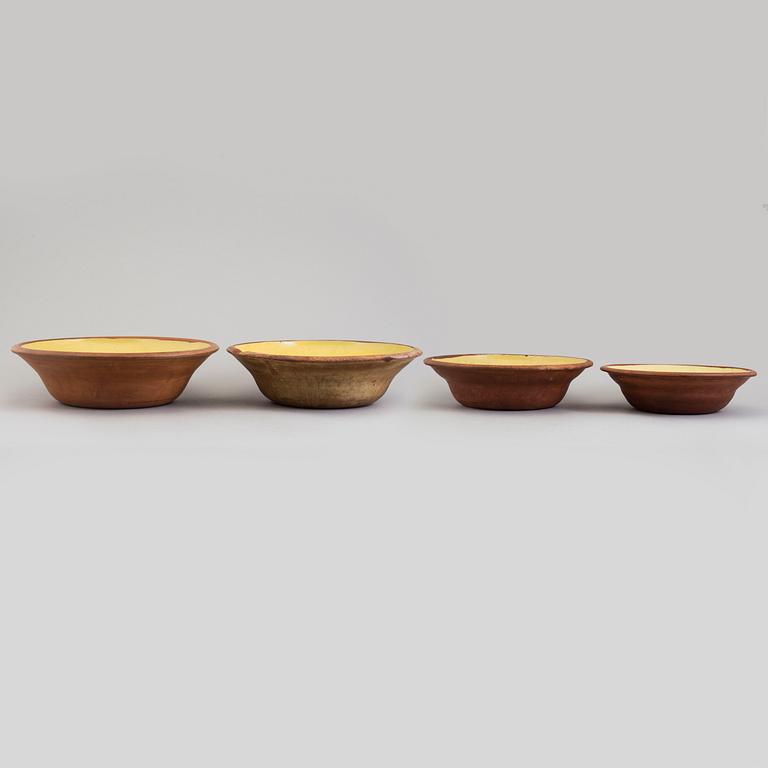 Four partially glazed eartheware bowls, Gefle, 19th Century.